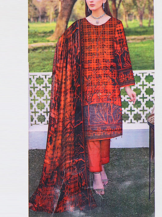 3Pcs Unstitched Digital Printed Lawn Suit For Women 16
