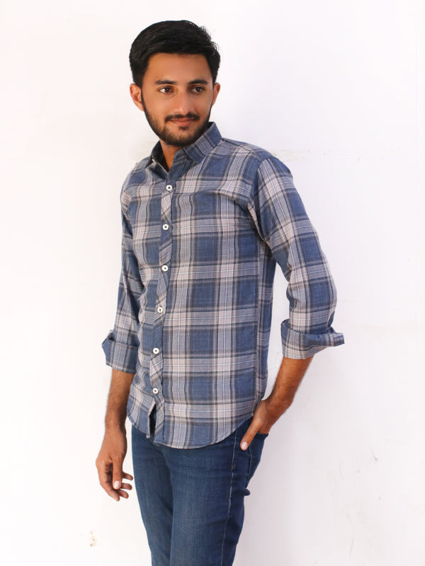 Dark Grey Checks Casual Shirt For Men AZ MCS27