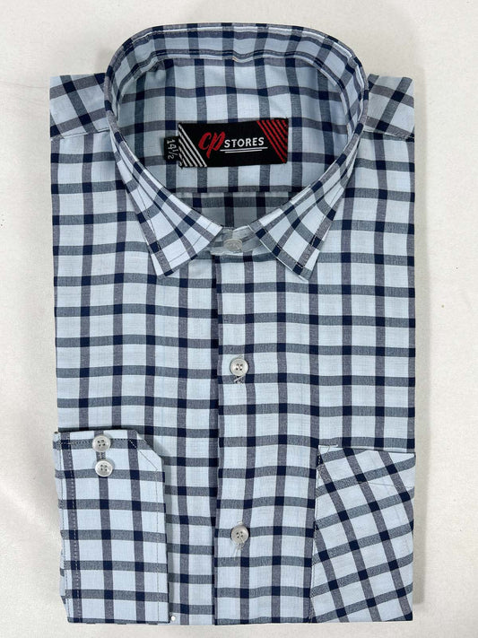 Blue Checks Formal Dress Shirt For Men MFS368
