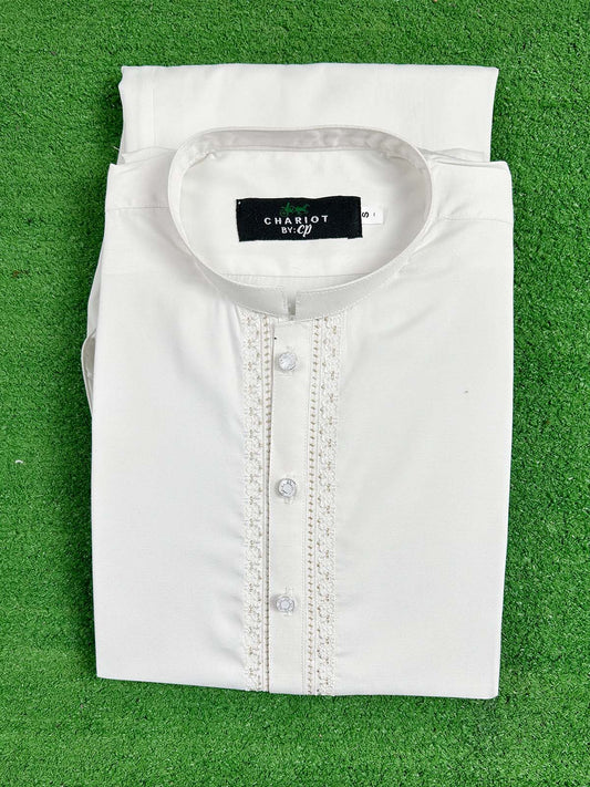 880-1 White Stitched Suit Kameez Shalwar For Men MSK274