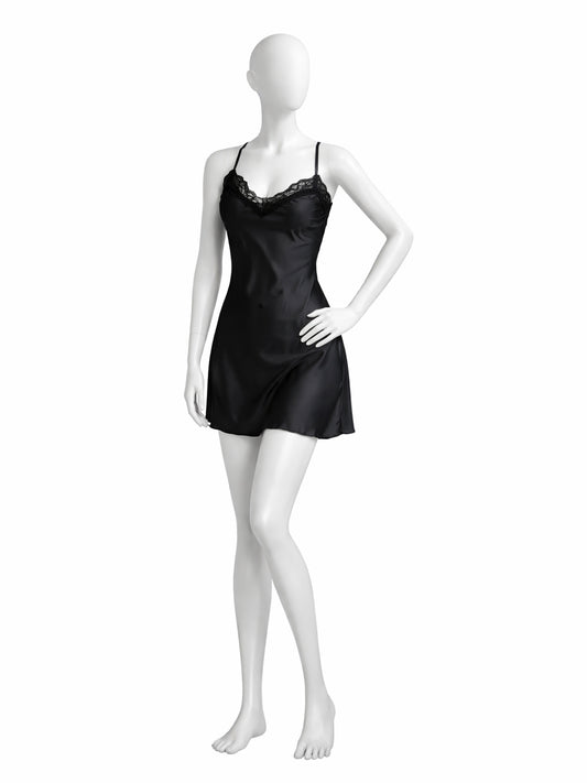 Short Satin Black Nighty for Girls and Women WSN05