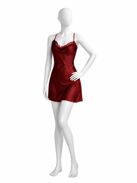 Short Satin Maroon Nighty for Girls and Women WSN07