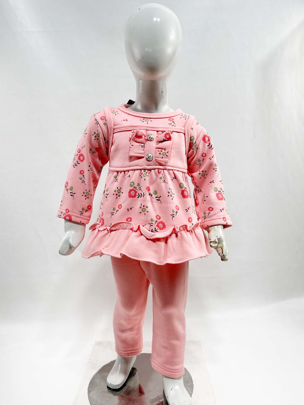 1Yr - 4Yrs Fleece Floral Pink Suit For Girls SF GS315