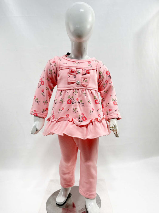 1Yr - 4Yrs Fleece Floral Pink Suit For Girls SF GS315