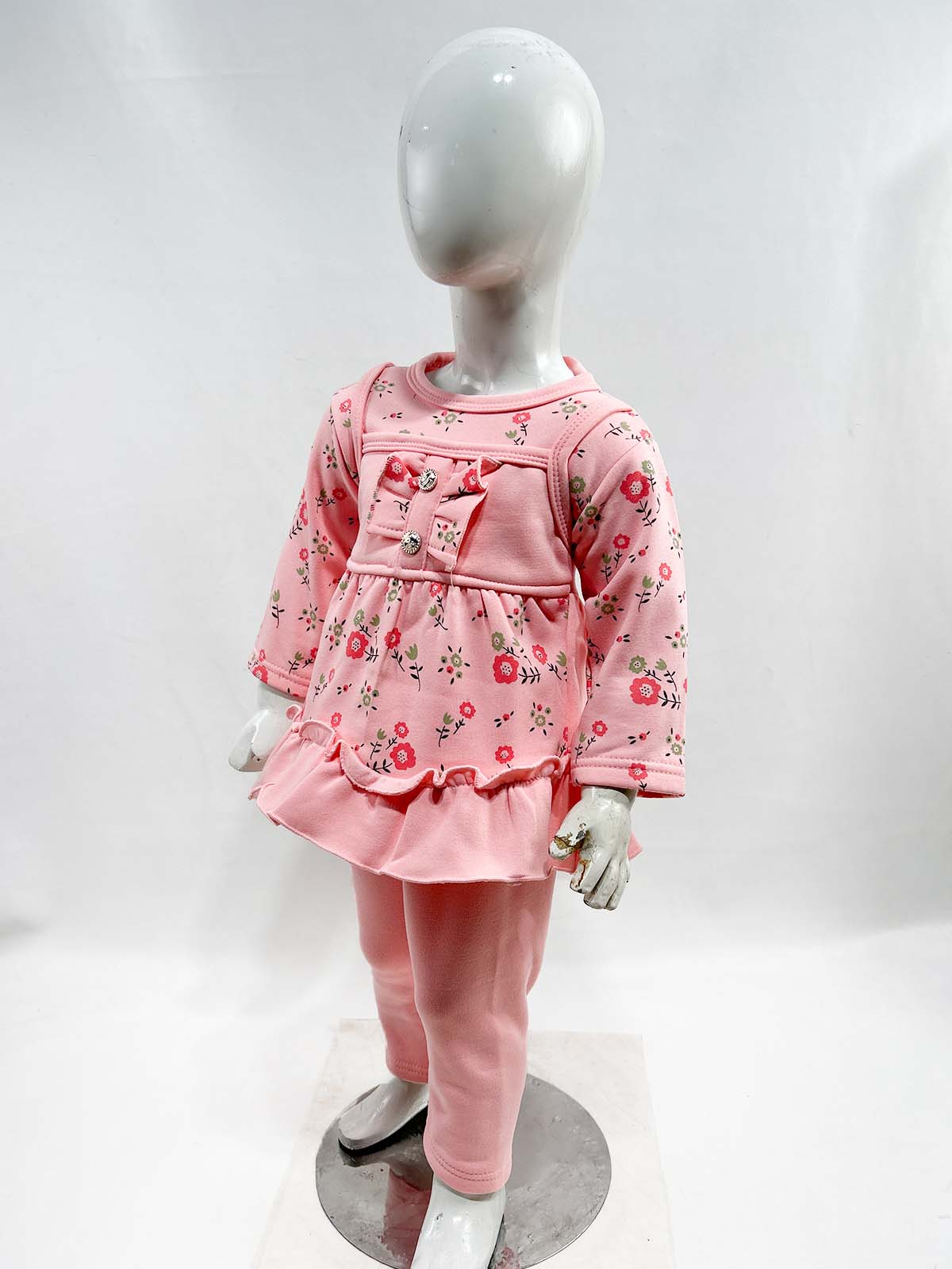 1Yr - 4Yrs Fleece Floral Pink Suit For Girls SF GS315