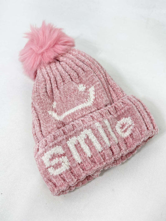 Smile Pink Beanie Winter Cap For Kids BWC26