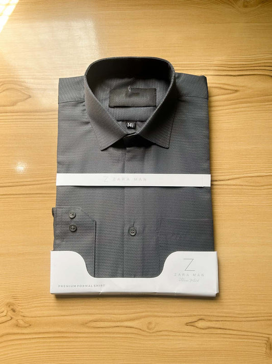 Dark Grey Textured Formal Dress Shirt For Men MFS561