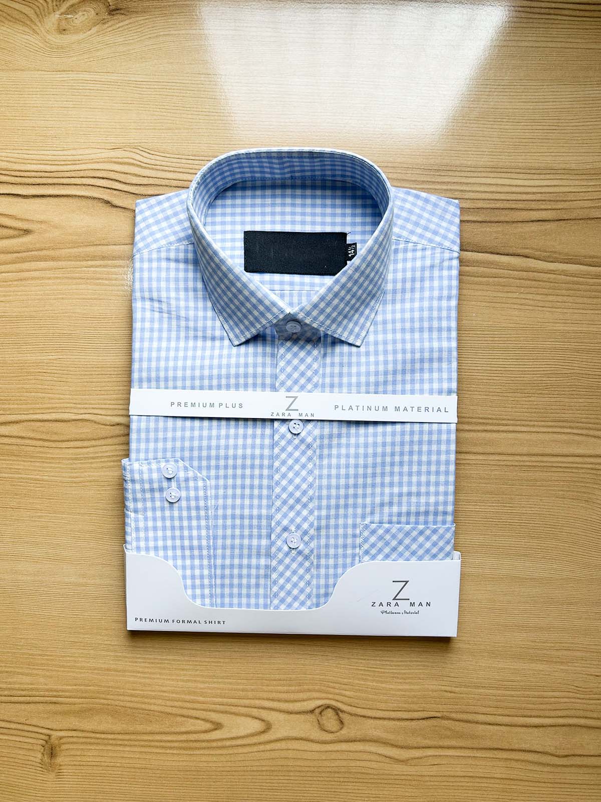 Light Blue Mini Checks Formal Dress Shirt For Men MFS432