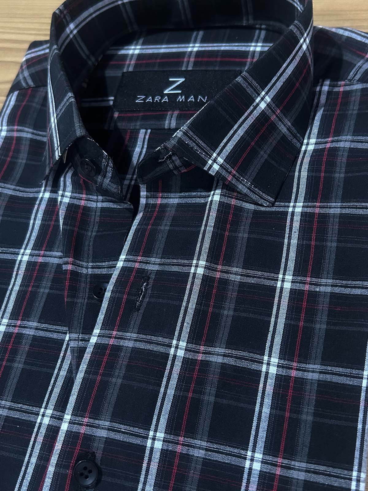 MFS604 Black Checks Formal Dress Shirt For Men