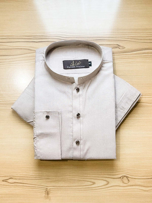 975-1 Beige Stitched Suit Sherwani Collar Kameez Shalwar For Men MSK438