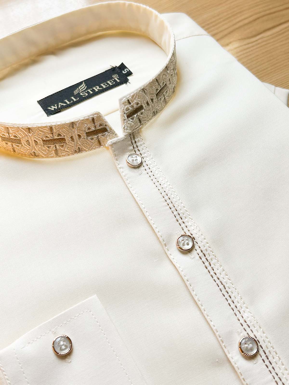 926-1 Cream Stitched Suit Sherwani Collar Kameez Shalwar For Men MSK447