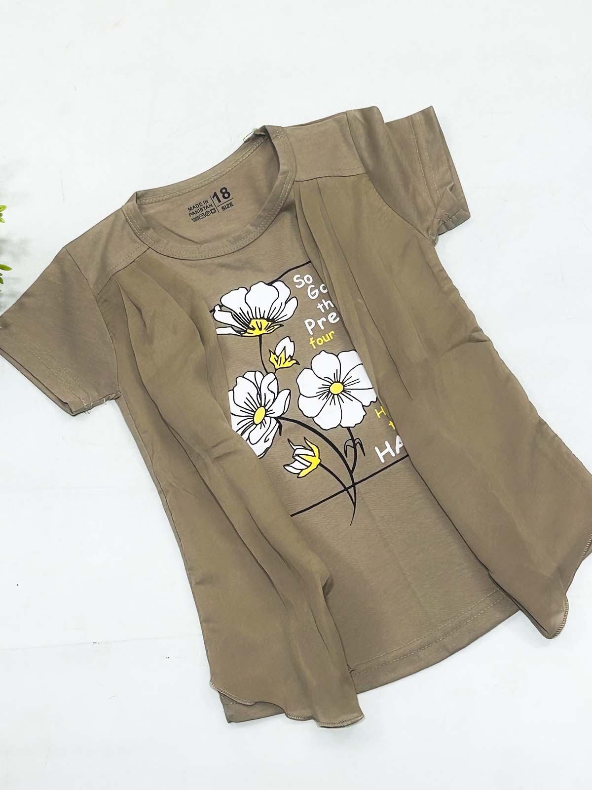2Yrs - 7Ys Floral Brown T-Shirt For Girls SK GTS101