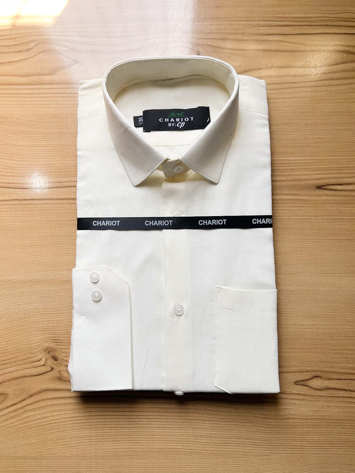 Cream Plain Chambray Formal Dress Shirt For Men MFS555