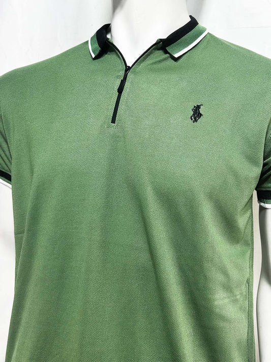 Green Zip Polo T-Shirt For Men MTS443