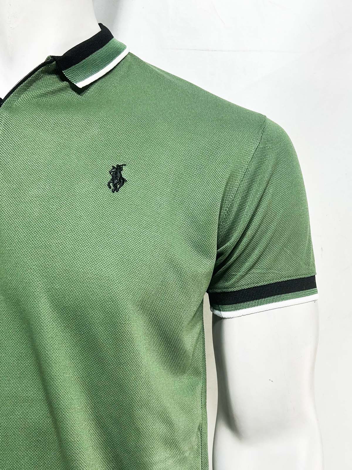 Green Zip Polo T-Shirt For Men MTS443