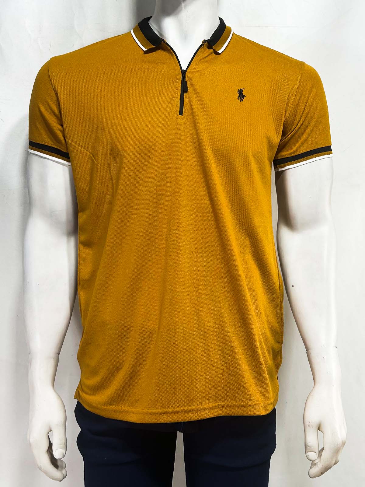 Yellow Zip Polo T-Shirt For Men MTS444