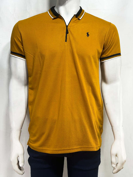Yellow Zip Polo T-Shirt For Men MTS444
