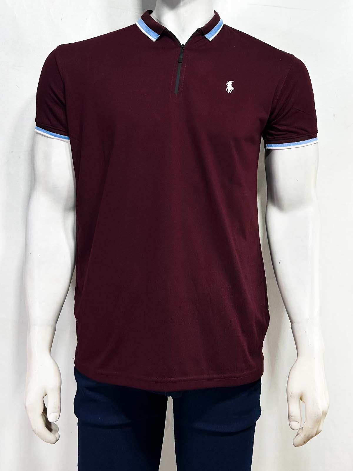 Maroon Zip Polo T-Shirt For Men MTS445