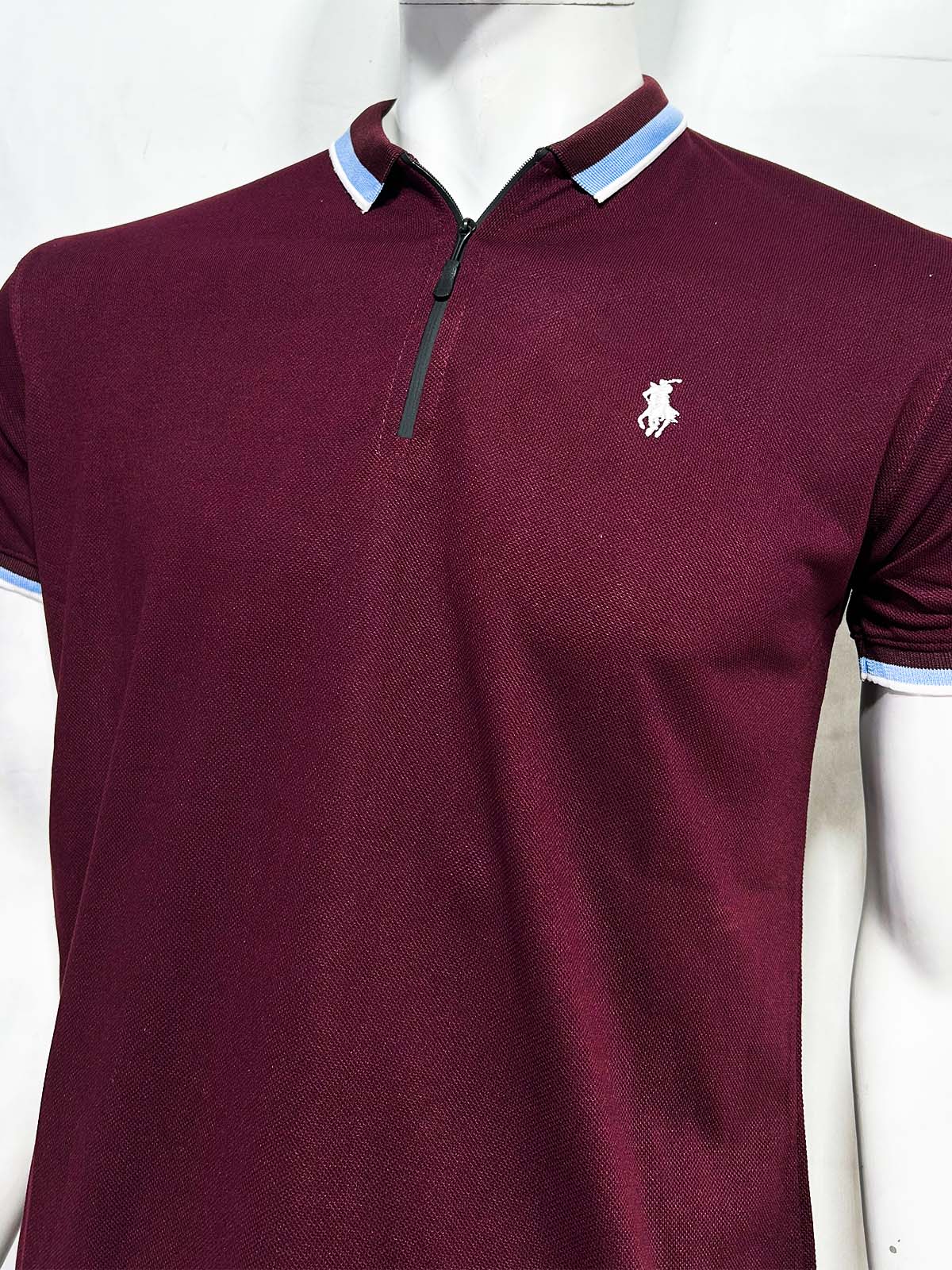 Maroon Zip Polo T-Shirt For Men MTS445