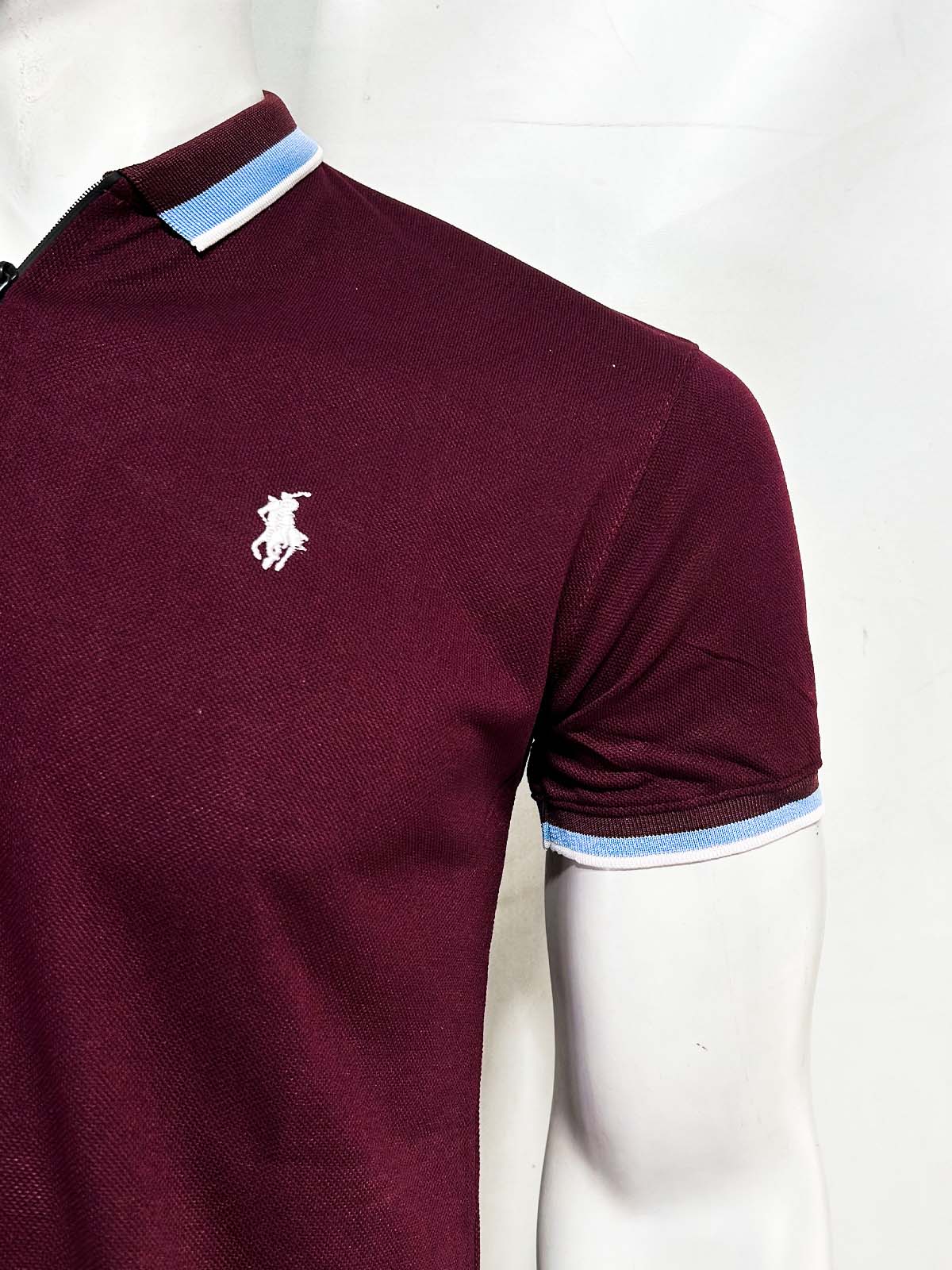 Maroon Zip Polo T-Shirt For Men MTS445
