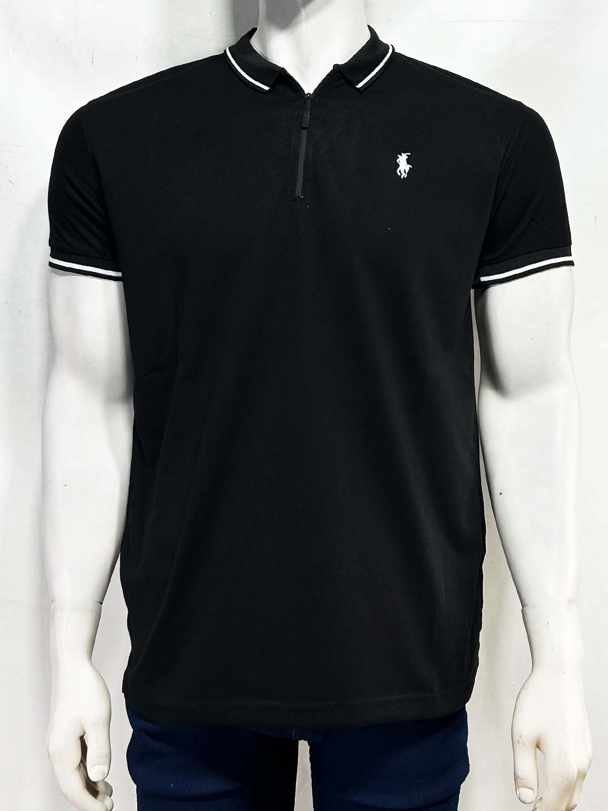 Black Zip Polo T-Shirt For Men MTS446