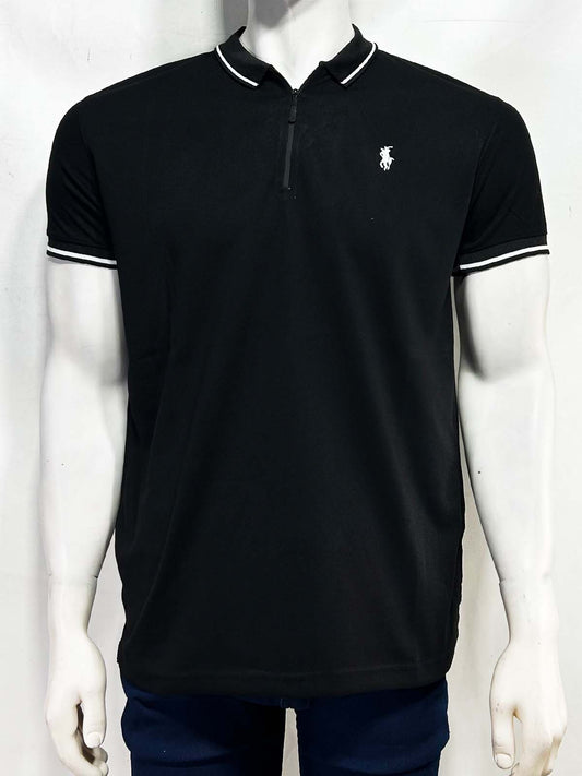 Black Zip Polo T-Shirt For Men MTS446