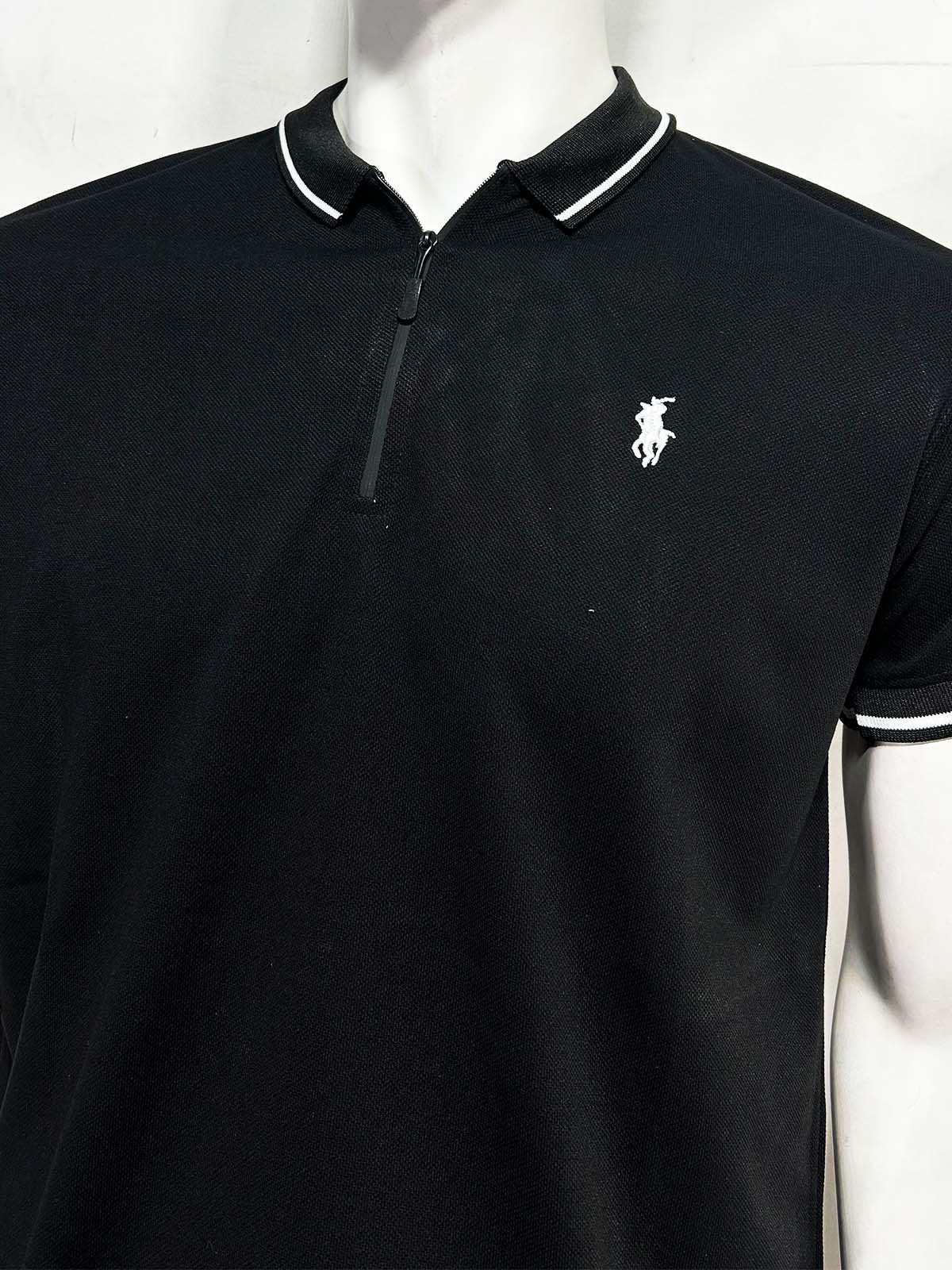 Black Zip Polo T-Shirt For Men MTS446