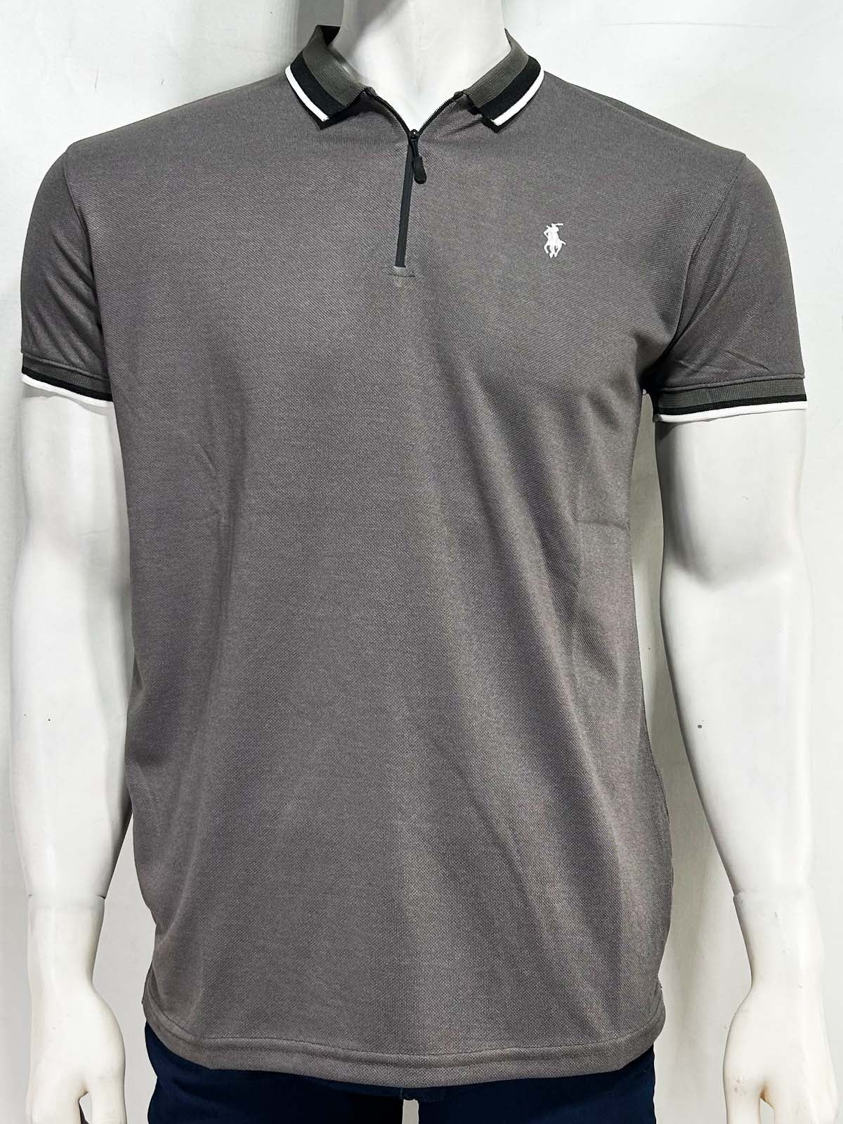 Grey Zip Polo T-Shirt For Men MTS447