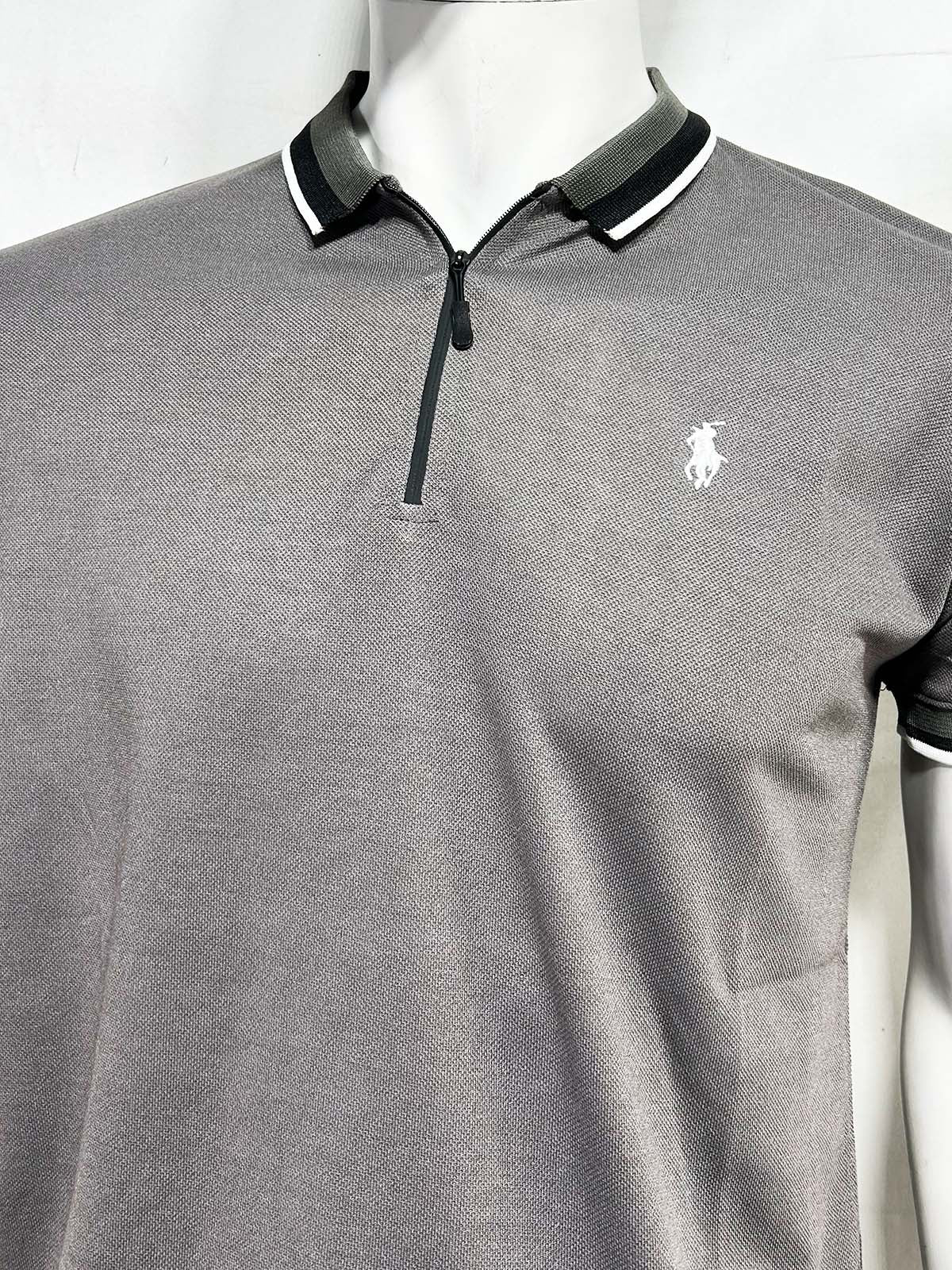 Grey Zip Polo T-Shirt For Men MTS447