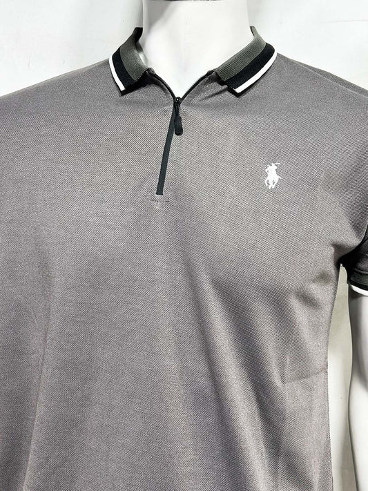 Grey Zip Polo T-Shirt For Men MTS447