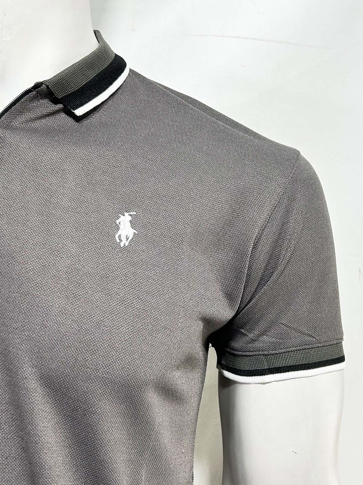 Grey Zip Polo T-Shirt For Men MTS447