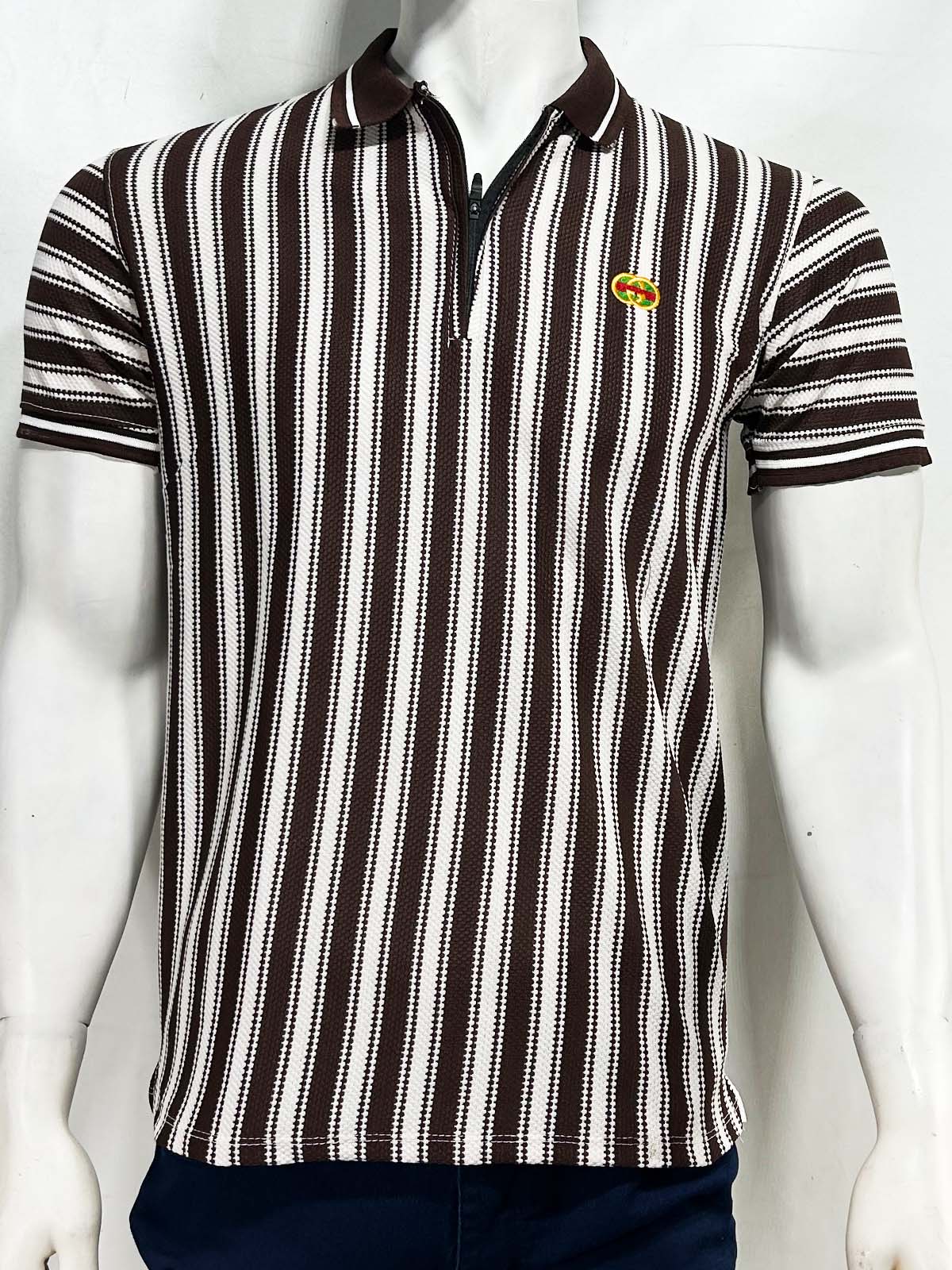 Brown Old Money Striped Polo T-Shirt For Men MTS451