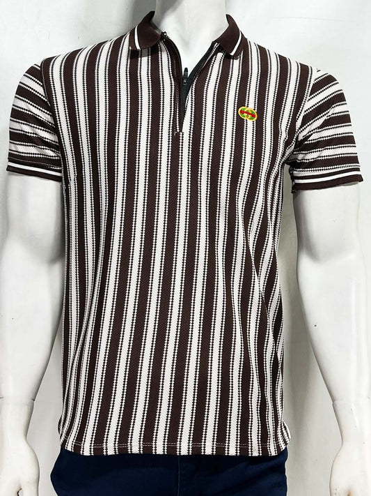 Brown Old Money Striped Polo T-Shirt For Men MTS451