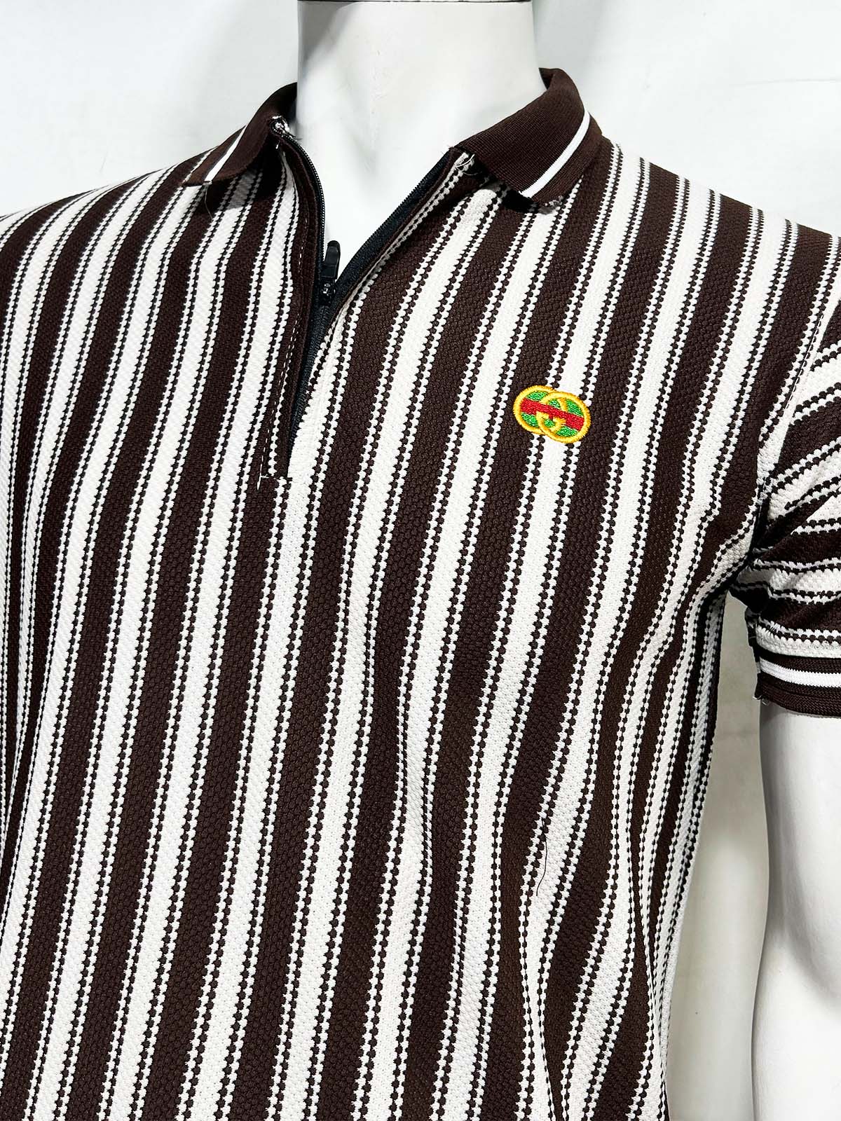 Brown Old Money Striped Polo T-Shirt For Men MTS451