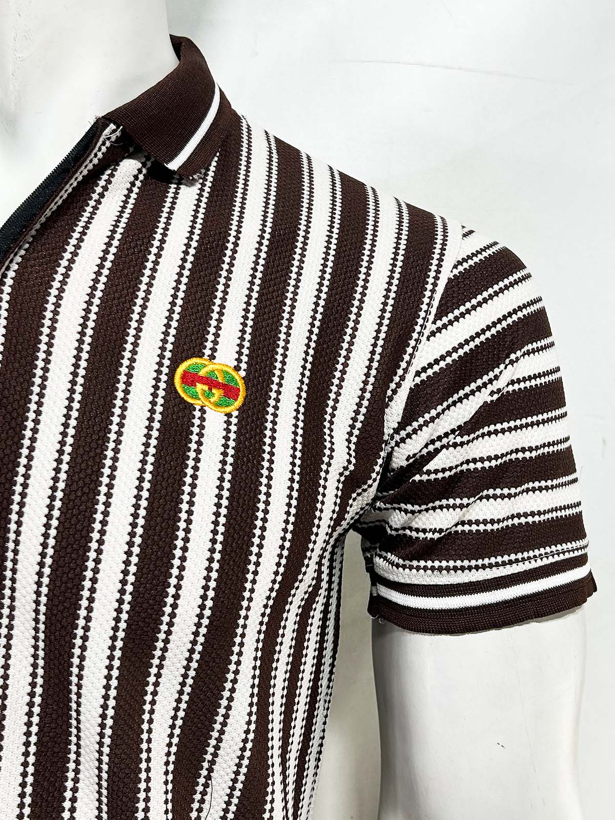Brown Old Money Striped Polo T-Shirt For Men MTS451