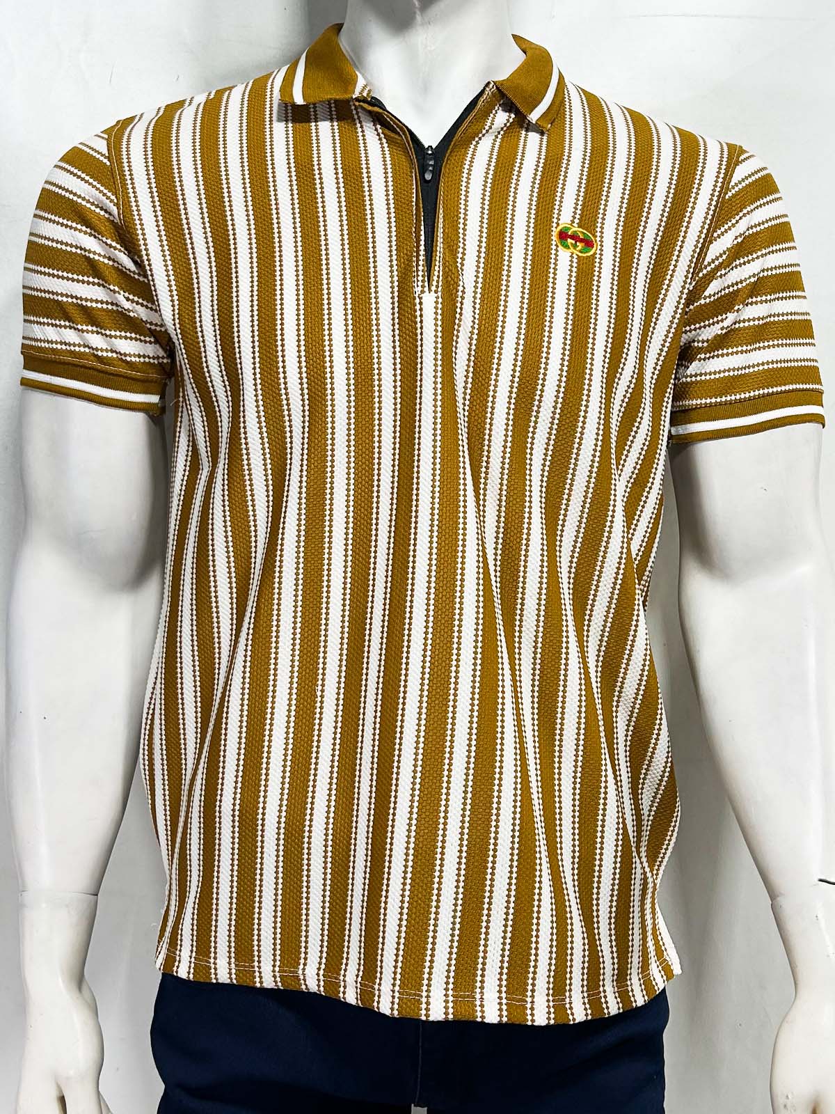 Bronze Old Money Striped Polo T-Shirt For Men MTS453