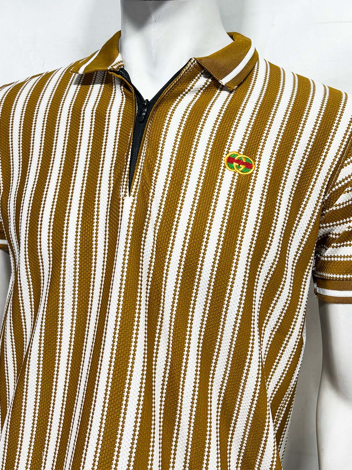 Bronze Old Money Striped Polo T-Shirt For Men MTS453