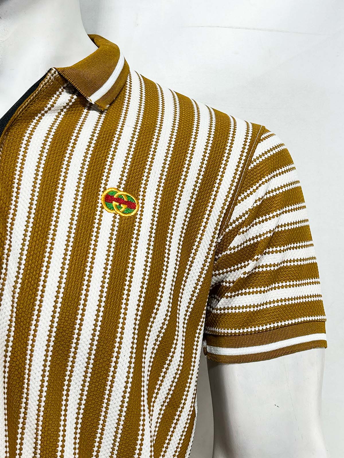 Bronze Old Money Striped Polo T-Shirt For Men MTS453