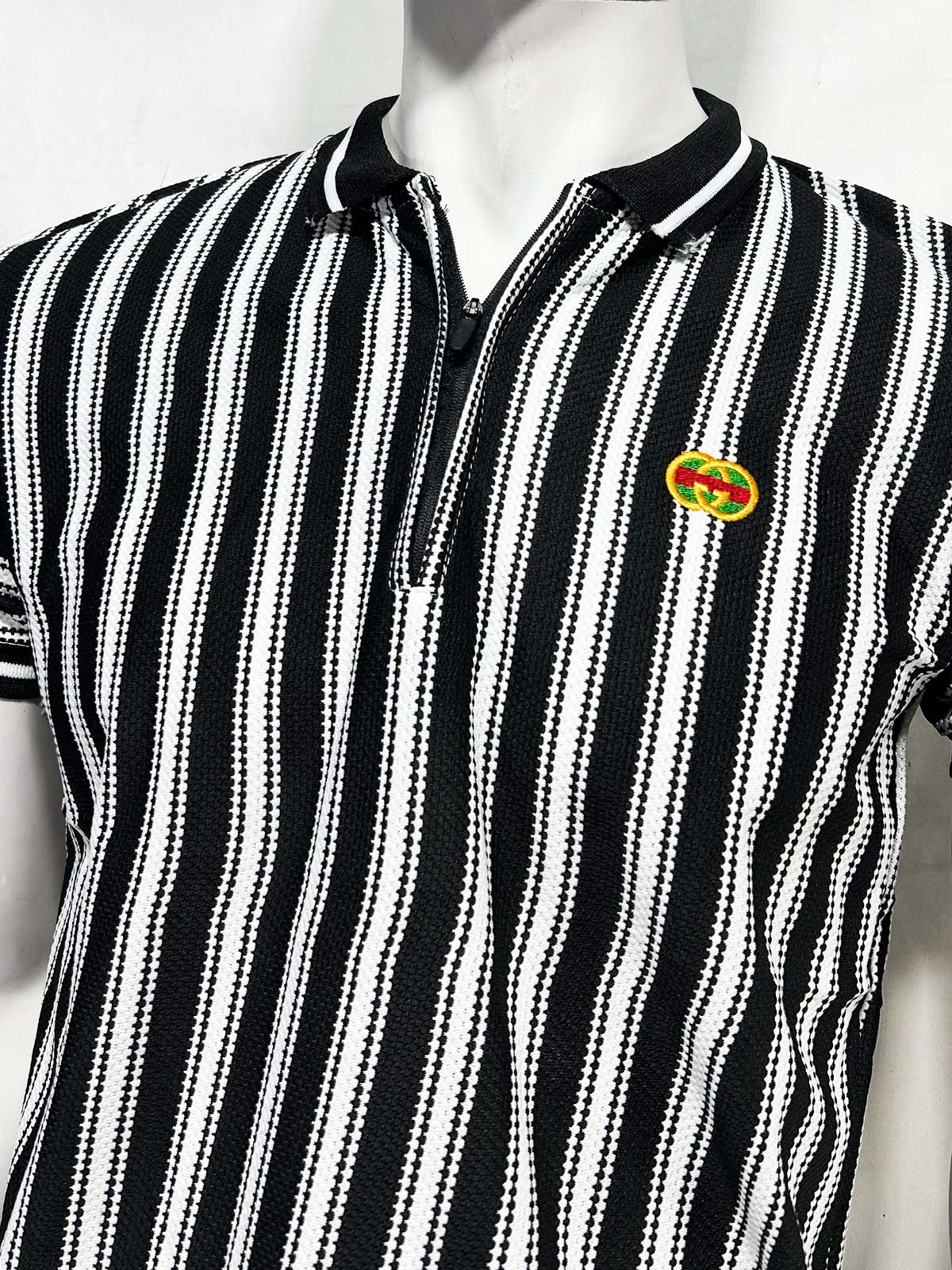 Black Old Money Striped Polo T-Shirt For Men MTS454