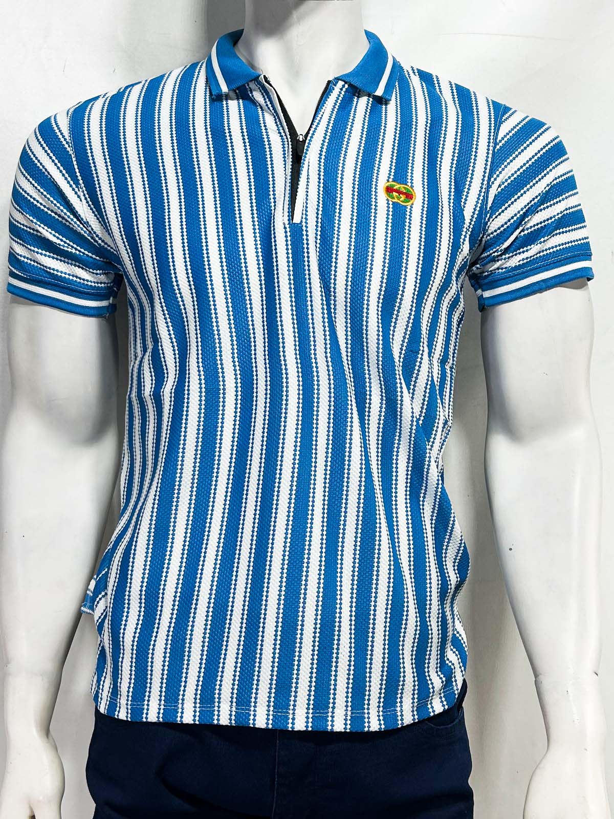 Blue Old Money Striped Polo T-Shirt For Men MTS455