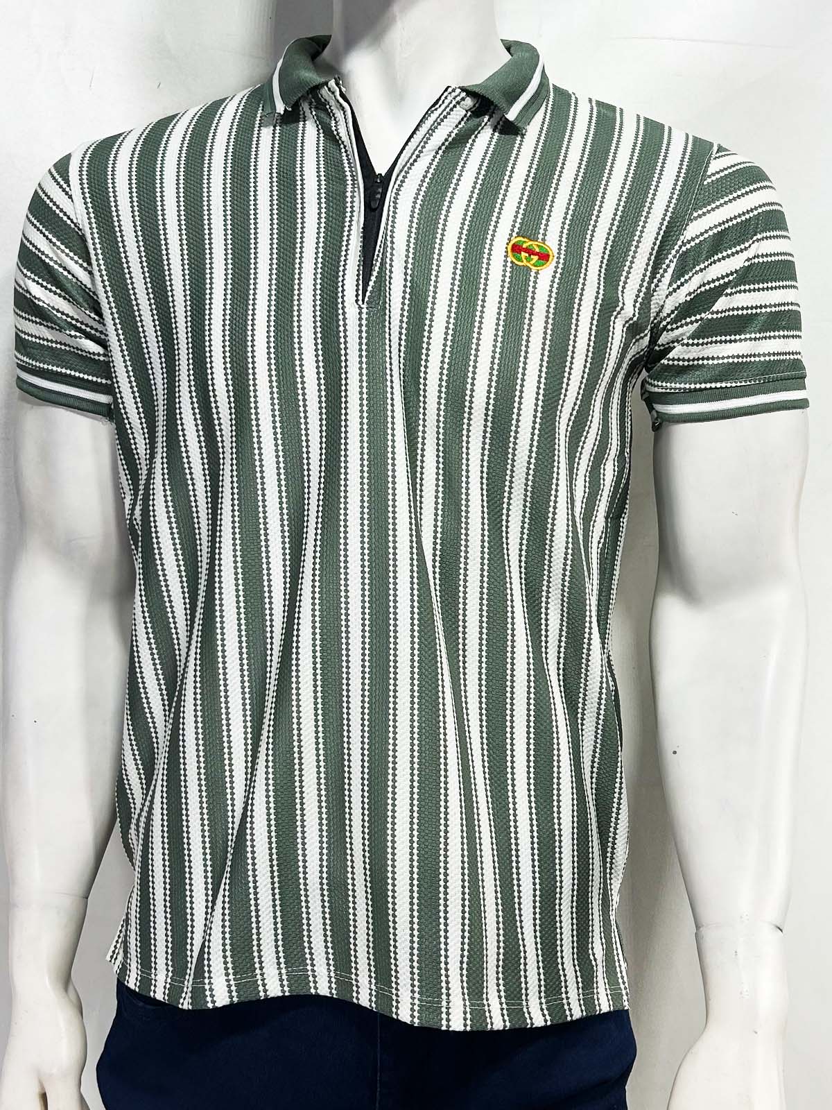 Grey Old Money Striped Polo T-Shirt For Men MTS456