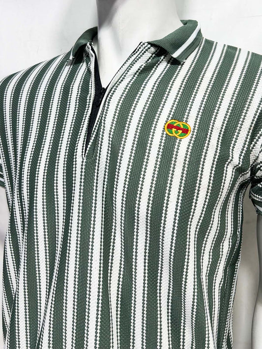 Grey Old Money Striped Polo T-Shirt For Men MTS456