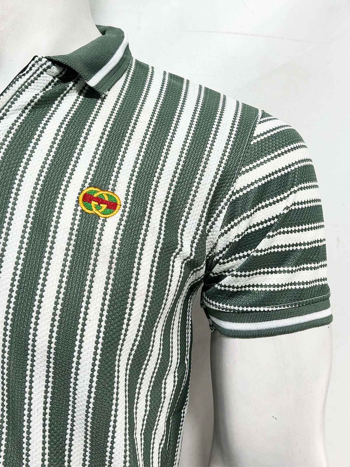 Grey Old Money Striped Polo T-Shirt For Men MTS456