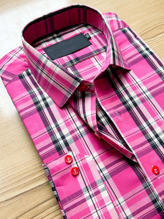 Pink Checks Formal Dress Shirt For Men MFS445