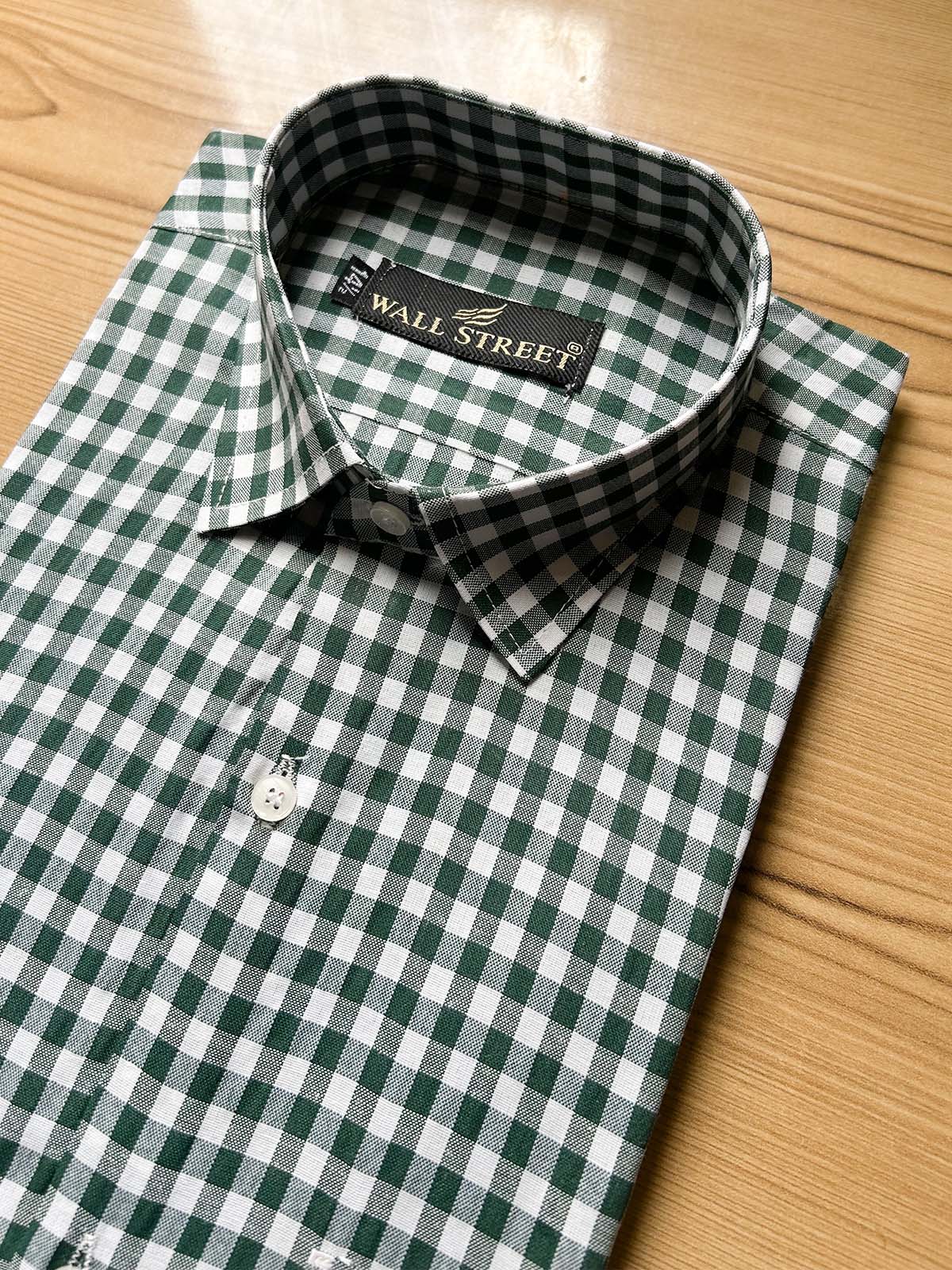 Dark Green Checks Formal Dress Shirt For Men MFS567
