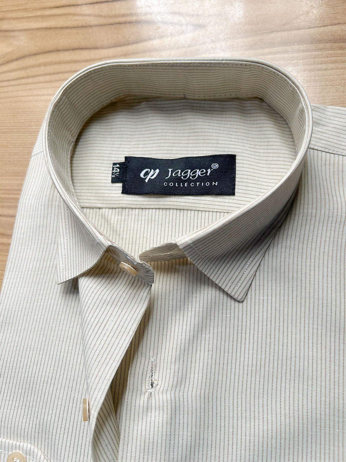 MFS735 Ivory Pinstriped Formal Dress Shirt For Men