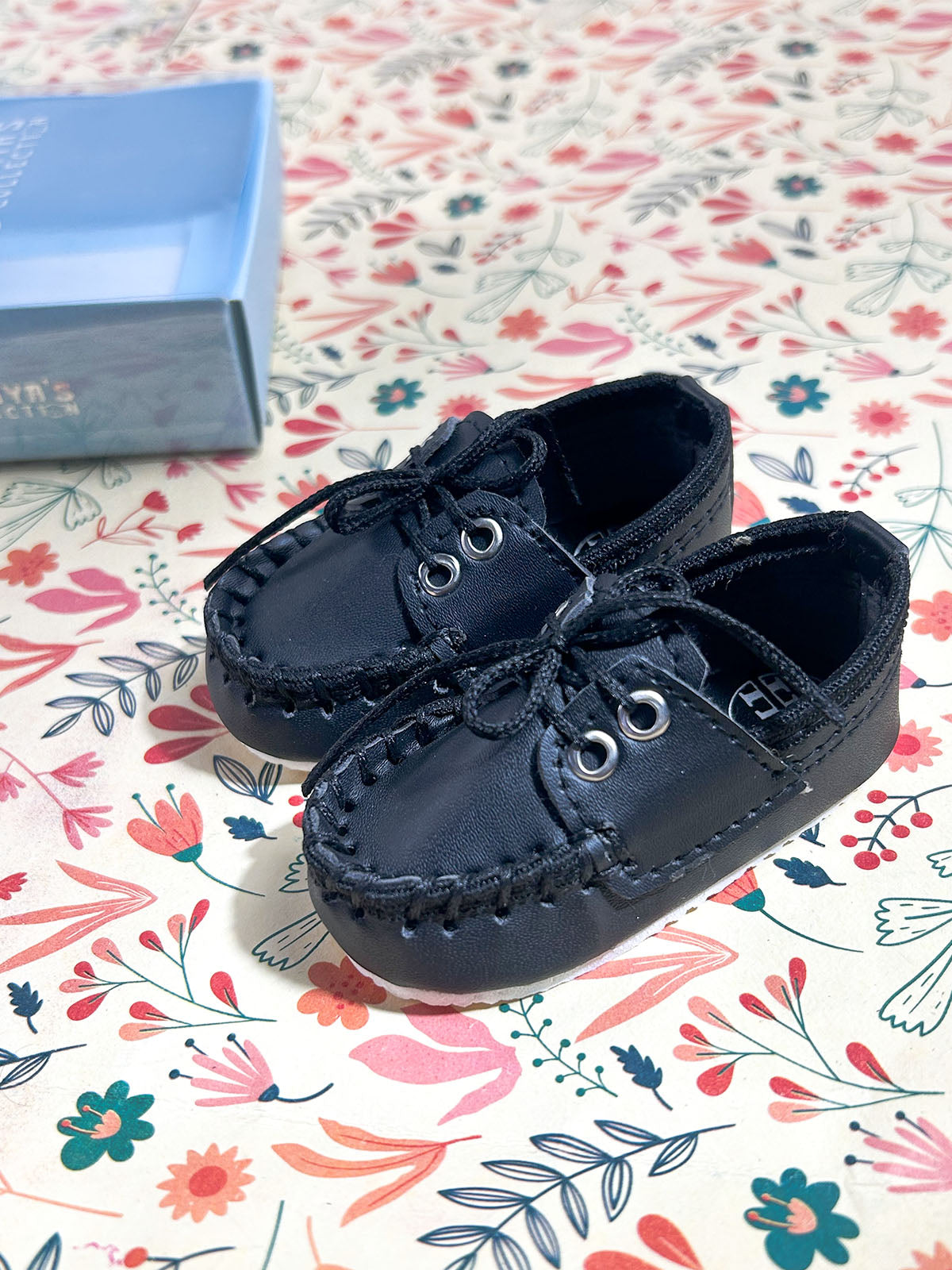 Black Lace-Up Moccasin Booties For Newborn NB120