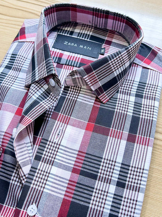 Black Checks Formal Dress Shirt For Men MFS458