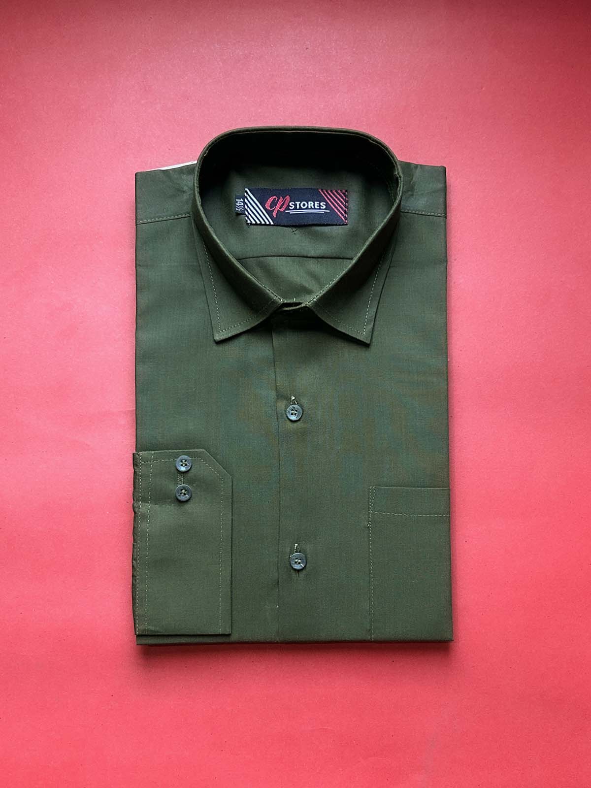 Green Plain Formal Dress Shirt For Men MFS461