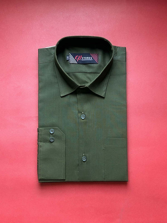 Green Plain Formal Dress Shirt For Men MFS461